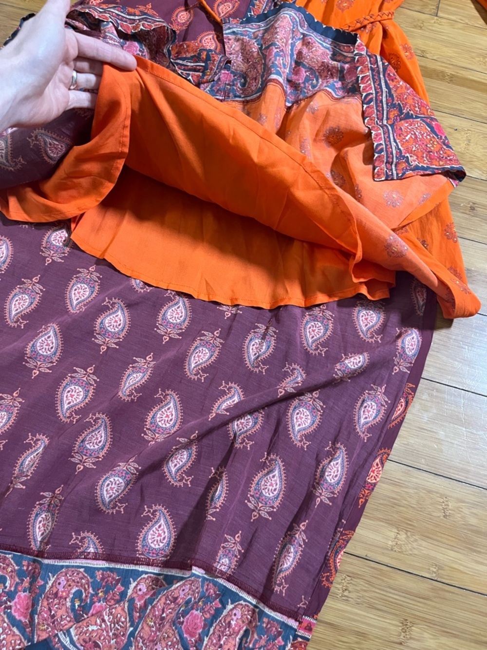 Sundance Bondi Beauty Rich Two-Tone Orange & Burgundy Paisley Maxi Dress - Picture 6 of 15